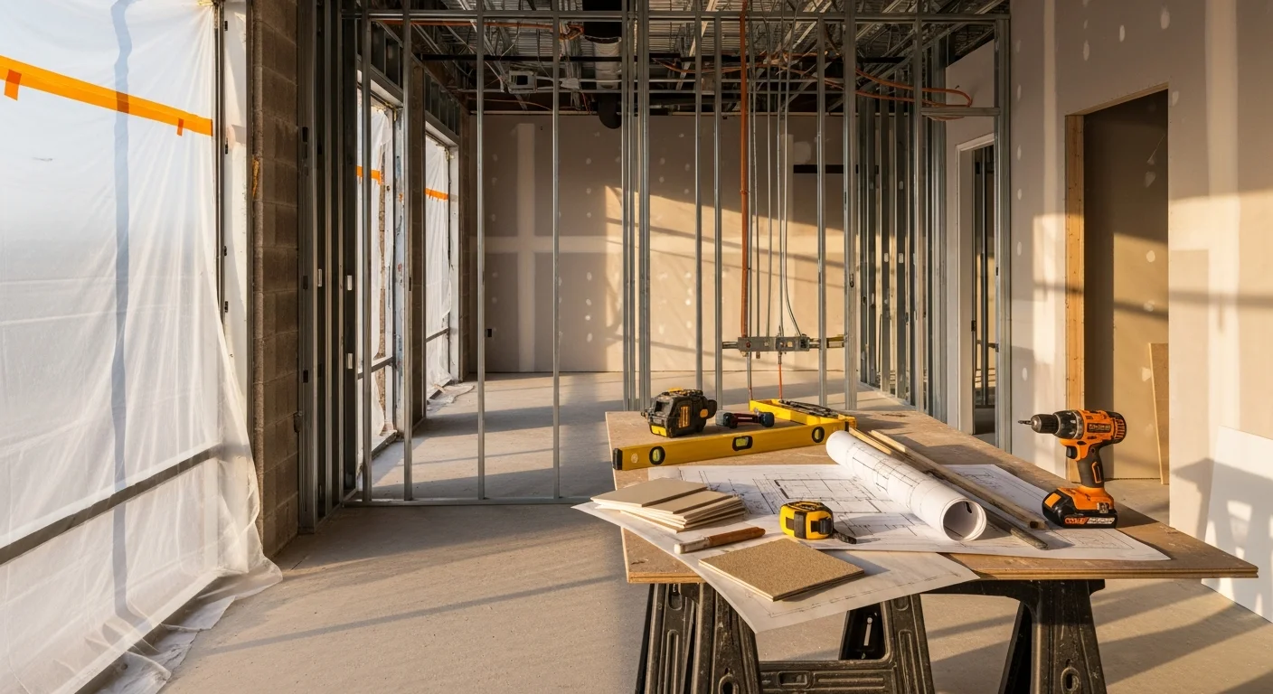 Interior of a remodeled commercial office space in Scottsdale, Arizona, showing updated flooring, fresh wall finishes, and an open layout suited to a desert climate business environment. A licensed general contractor's completed tenant improvement project inside a single-story Scottsdale commercial building.